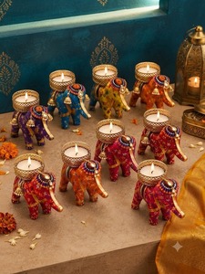 เชิงเทียนรูปช้าง ขายส่ง งานฝีมือโลหะ ทนทาน สำหรับเทียนทีไลท์ ตกแต่งบ้านสไตล์อินเดียดั้งเดิมสำหรับเทศกาลดิวาลี - Product Image 2