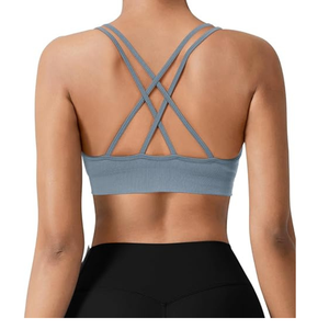 Women V-Neck Spaghetti Strap Sports Bra Seamless Support Yoga Breathable Solid Gray - Product Image 6