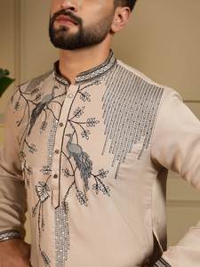 Ensemble Salwar Kameez Traditionnel en Soie Couleur Unie de Haute Qualité pour Hommes, Tenue Décontractée de Soirée, Style Pakistanais, Collection 2026 - Product Image 4