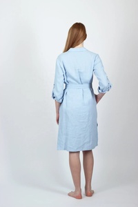 New Arrival Eco-Friendly Light Blue Cotton A-Line Shirt <b>Dress</b> <b>Below</b> <b>the</b> <b>Knee</b> Casual Long Sleeved Midi Summer <b>Dress</b> Women - Product Image 3