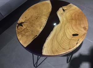 Modern Round Wood Resin <b>Coffee</b> <b>Table</b> With Red Inlay Indoor Living Room Furniture Decoration Handmade Artisan <b>table</b> Design - Product Image 5