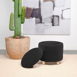 Pouf Rotondo Corvair con Contenitore, Rivestito in Finta Pelle di Pecora Nera - Product Image 2