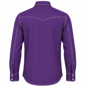 เสื้อเชิ้ตทำงานผู้ชายสีม่วง ผ้าฝ้าย สไตล์ตะวันตก FRC คุณภาพสูง ตะเข็บตัดกันอย่างดี สวมใส่สบาย ป้องกันได้ดี - Product Image 3
