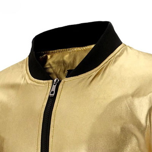 Men's Gold PU Bomber <b>Jacket</b> Stand Collar Zipper Front Casual Slim Fit Outerwear Autumn Wear - Product Image 6