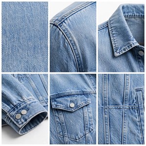 Men's <b>Light</b> Blue Denim <b>Puffer</b> <b>Jacket</b> Regular Fit Stand Button Closure Casual Style Winter Wear 100% Cotton Washed Finish Front - Product Image 6
