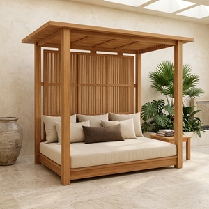 Lit de repos d'extérieur moderne en teck massif avec coussins résistants aux intempéries pour patio de resort et gazebo, modèle pré-assemblé KAR04, mobilier en gros - Product Image 2