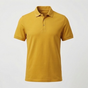 Polo à manches courtes pour homme, jaune moutarde, tricoté, uni, décontracté, coupe classique, boutons - Product Image 1