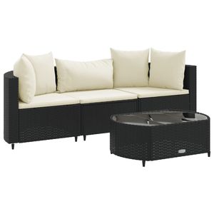 Set Divano da Esterno Regolabile con 3 Pezzi in Rattan PE Nero, Mobili da Giardino Stile Contemporaneo con Struttura in Vimini - Product Image 2