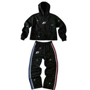 Wholesale Sparkles Rhinestone Men's Tracksuits Stylish Streetwear Men's Hoodies Jogger Hip HOP <b>Sets</b> OEM Custom Logo Manufacturer - Product Image 1