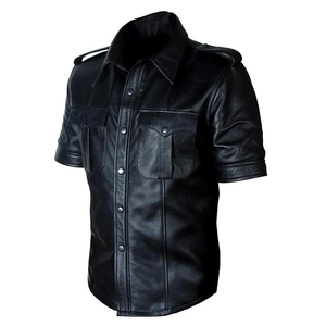 Turn-down Collar Autumn High Street Style Front Two Pockets Plain Dyed Windproof Leather Shirts Hot Selling Custom High Quality - Product Image 5