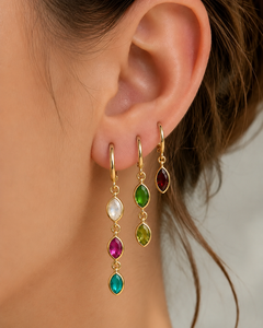 Leaf Birthstone Dangle Hoop <b>Huggie</b> Earrings, Multiple Birthstone Earrings, Gold Earrings for Women, Birthday Gift for Her, Mothe - Product Image 5