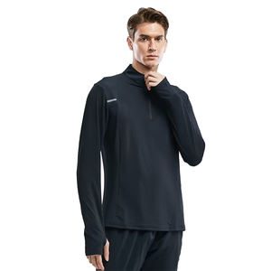 Camiseta de Manga Larga para Hombre de Alta Calidad con Cierre de 3/4, Cuello Alto, Corte Regular, Tela de Poliéster Ecológica, Antiarrugas, Ropa Casual - Product Image 1