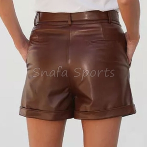 Wholesale Lightweight Women Casual & Gym Wear Customized Latest Design with Side Pockets Solid Pattern <b>Leather</b> <b>Short</b> for Sale - Product Image 6