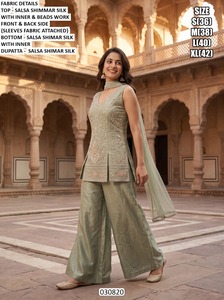 Pink Embroidered Sleeveless Top With <b>Palazzo</b> Pants And Dupatta Traditional Indian Wedding Wear For Women - Product Image 3