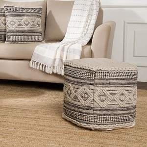 Taburete de Macramé Personalizable en Blanco y Negro, Silla Decorativa para Interiores y Exteriores, para el Hogar, Oficina, Sala de Estar, Sala de Juegos - Product Image 1