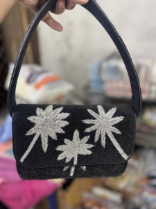 Indian Women Bohemian Style Handmade <b>Beaded</b> Cotton Boho Messenger Evening Clutch Bags with Zipper Evening Shopping Shoulder Bags - Product Image 1
