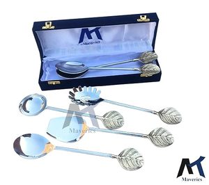 Juego de Cucharas de Té Plateadas con Diseño de Hoja, Acabado Espejo, Mango Largo, Estilo Clásico para Uso en la Cocina - Product Image 4
