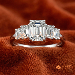 925 Sterling <b>Silver</b> <b>Emerald</b> Cut Moissanite/Diamond Engagement <b>Ring</b> for Women, Five Stone <b>Ring</b> with Step Cut Side Diamonds - Product Image 1