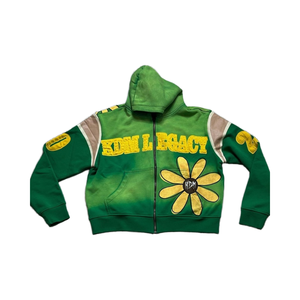 Sweat à capuche zippé pour hommes imprimé personnalisé à la mode Vintage Design Boxy surdimensionné Bloc de couleur délavé Couture Broderie Appliques Bouffée - Product Image 1