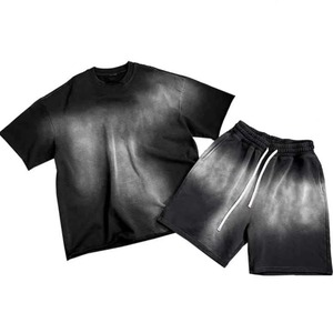 Ensemble deux pièces T-shirt et short de jogging délavé à l'acide personnalisé, en polyester/coton doux et respirant, unisexe, streetwear, décontracté, longueur genou, OEM ODM - Product Image 2