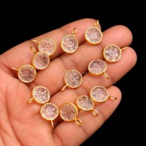 Colgante de Cuarzo Natural Tallado en Forma de Flor con Baño de Oro Vermeil, Plata de Ley 925, Gema de Cristal, Joyería de Cristal Curativa - Product Image 2