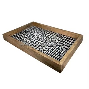 Plateau de service rectangulaire décoratif fait main avec incrustation de nacre, écologique, compatible lave-vaisselle et micro-ondes, pour la maison, la cuisine et les restaurants - Product Image 6