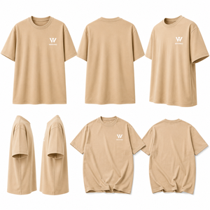 เสื้อยืดแขนสั้นผู้ชาย WARPRO สีเบจล้วน คอกลม ทรงปกติ โลโก้ด้านหน้า สไตล์สปอร์ต ผ้าถักโพลีเอสเตอร์ 100% ระบายอากาศได้ดี - Product Image 4