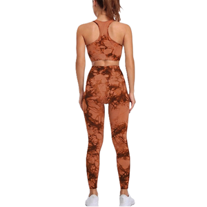 Conjunto Deportivo Tie Dye Naranja, Leggings y Sujetador Deportivo, Tejido de Spandex y Poliéster, Cintura Alta, Largo Completo, Transpirable, de Secado Rápido, Ropa Deportiva para Mujer - Product Image 2