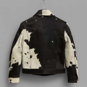 Blouson de motard en cuir véritable pour homme, motif vachette, fermeture éclair, col rabattable, coupe classique, hiver, couleur unie - Product Image 2