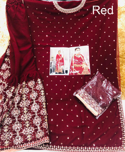 Haut en soie ethnique traditionnel de créateur indien dernier cri Sharara Dupatta broderie personnalisable travail fête porter des occasions spéciales - Product Image 3