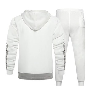 Ensemble de survêtement unisexe blanc et gris à blocs de couleur, sweat-shirt à capuche zippé à manches longues et pantalon décontracté pour adultes, idéal pour l'automne - Product Image 2