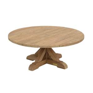 Mesa de Centro Redonda de Madera de Teca Sólida Hecha a Mano, Acabado Natural Rústico, Fabricante de Muebles Sostenibles de Indonesia - Product Image 4