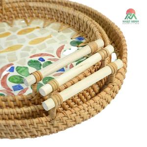 New Style Single-Tier Rattan Shell Tray Southeast Asian Design Enamel <b>Colourful</b> Tea <b>Set</b> & Food Storage Tray for Living Room - Product Image 5