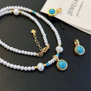 Turquoise 3-4mm Freshwater Pearl Necklace Natural Buckle Pendant Fashion Beaded Necklaces for <b>Girlfriend</b> - Product Image 3