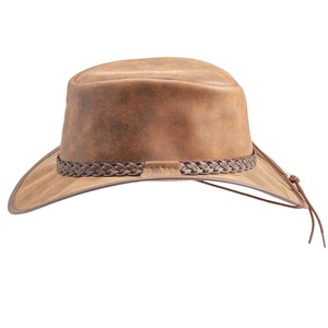 Chapeau de cowboy en cuir unisexe pour adultes, réglable, à large bord, décontracté, pour l'extérieur, quatre saisons, 58-60 cm - Product Image 3