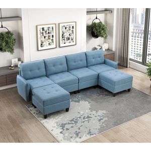 Pouf Moderno in Legno Massello, Blu Trapuntato, con Contenitore, per Soggiorno - Product Image 5