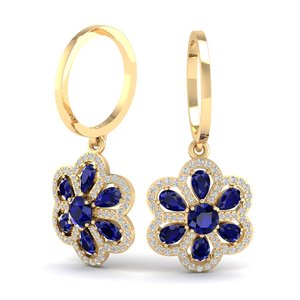 Boucles d'oreilles pendantes REYES personnalisées en argent sterling 925 avec saphir bleu et moissanite certifiée GRA pour femmes - Product Image 2