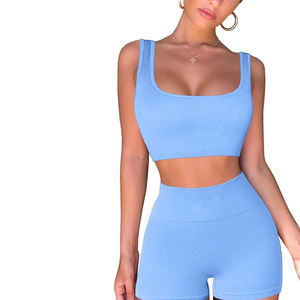 Ensemble de shorts de yoga taille haute et soutien-gorge de sport pour femmes, personnalisable en gros, avec contraste de couleurs, sans couture, respirant et léger, tenue de fitness - Product Image 3