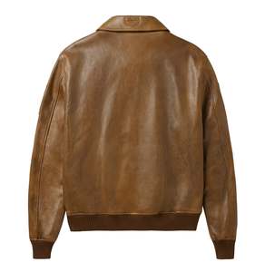 Blouson aviateur en cuir véritable marron pour homme Avirex, en cuir d'agneau, blouson de vol américain, broderie, support OEM - Product Image 2