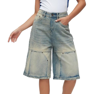 Custom Acid Wash Denim Jorts Streetwear Baggy Fit Vintage Cotton Jean <b>Shorts</b> OEM Manufacturer - Product Image 1