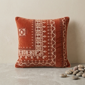 EMBROIDERED RED Terracotta & <b>Cream</b> Geometric Patterned Decorative Accent Cushion for Living Room <b>Armchair</b> & Sofa. 44x44 cm - Product Image 6