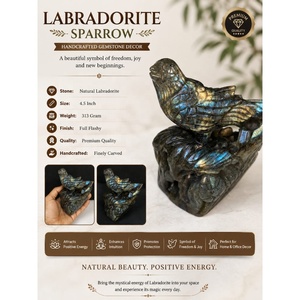 Figuras Talladas de Pájaro en Labradorita Natural, Cristal Brillante, Pulido, para Feng Shui, Meditación, Sanación, Decoración del Hogar - Product Image 1