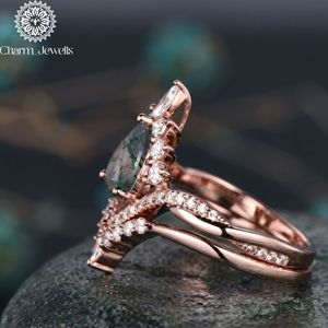 Charm Jewells Women's Silver Rose <b>Gold</b> <b>Cocktail</b> <b>Ring</b> Cushion Cut Moissanite Prong Setting Romantic Flower Design Engagement <b>Ring</b> - Product Image 2