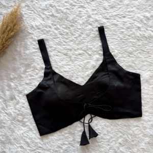 Blusa de Sari de Seda Satinada Tejida Sexy para Mujer |   Top Corto Acolchado de Diseño |   Correa Ajustable para la Espalda |   Cuello en V sin mangas transpirable para verano - Product Image 6