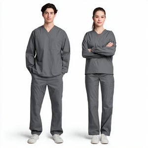 Ensembles de blouses médicales personnalisées en gros pour hommes et femmes, ensemble haut à col en V et pantalon à manches longues - Product Image 2