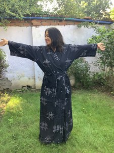 Factory Direct Women's Boho Wedding Dress Sexy <b>Wrap</b> Long Summer Beach Kimono Wide Sleeve Sequin Back Cut Plus Size Tie Included - Product Image 3