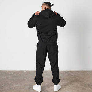Ensemble sweat-shirt et jogging 2 pièces noir surdimensionné à fermeture éclair intégrale, nouvelle conception, coton lourd, pour homme, avec logo personnalisé - Product Image 5