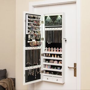 Armadietto Portagioie da Parete con Specchio e Illuminazione LED, Organizzatore per Gioielli Chiudibile a Chiave - Product Image 4