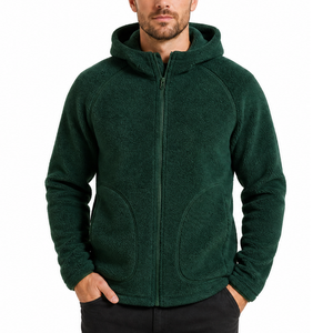 Sweat à capuche zippé en polaire vert foncé pour homme, avec poche incurvée et design premium, idéal pour l'activewear hivernal chaud - Product Image 1