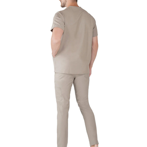 Ensemble de blouses médicales pour hommes, col en V, manches courtes, uniformes de travail hospitaliers, beige, coton et polyester, pantalon inclus - Product Image 2